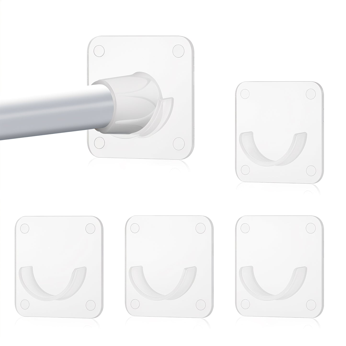 4PCS Adhesive Curtain Rod Holder, Tension Shower Curtain Rod Holder Bracket No Drilling, Clear Shower Rod Retainer Curtain Rod Holders for Wall with Strong Adhesive(Rod Not Included)