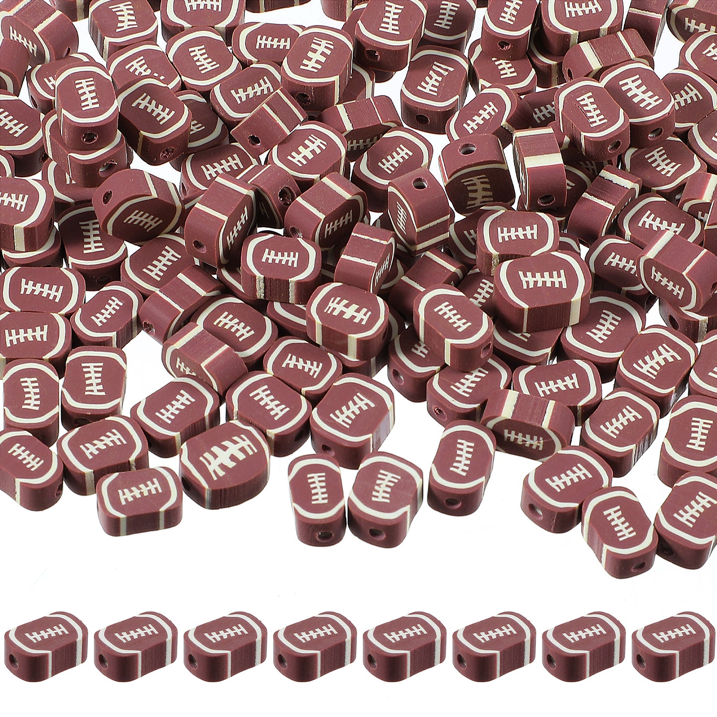 Ymapinc 150pcs Football Soft Clay Beads for Bracelets, Jewelry Making Pendant Charms for DIY Phone Chain Key Chain Earrings Bags Bracelets Lanyards(Polymer Clay Brown Oval)