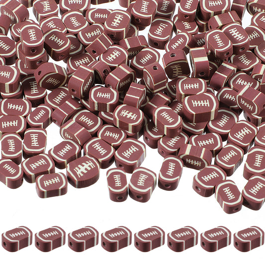 Ymapinc 150pcs Football Soft Clay Beads for Bracelets, Jewelry Making Pendant Charms for DIY Phone Chain Key Chain Earrings Bags Bracelets Lanyards(Polymer Clay Brown Oval)