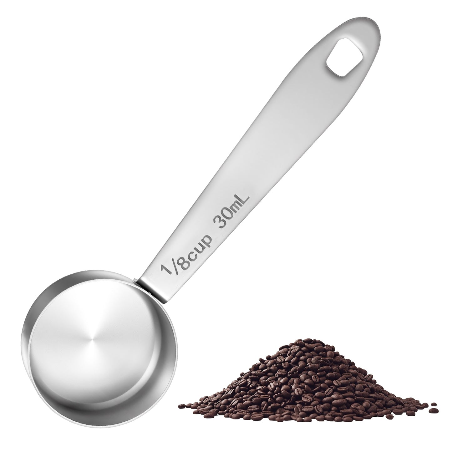 Nogeqi 2tbsp Coffee Scoop 2 Tablespoon Measuring Spoon, Stainless Steel Coffee Measuring Scoop, Long Handle 1/8 Cup Scoops Large Capacity (30ml)