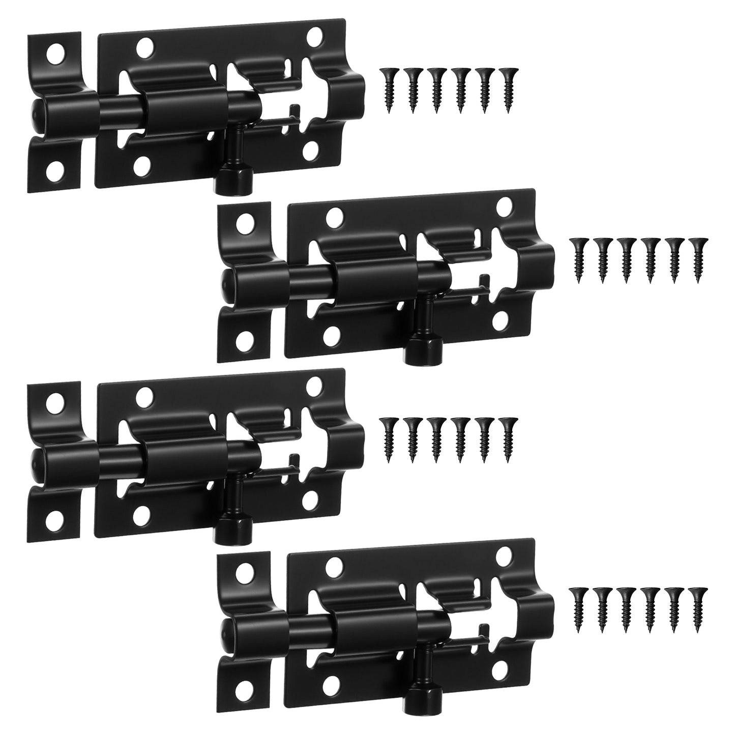 4PCS 2 Inch Door Bolts for Internal Doors with 24 Screws, Heavy Duty Sliding Barrel Bolt Latch Hardware, Alloy Small Slide Gate Latch Door Lock for Security Warehouse Gate Garage Doors Latches (Black)