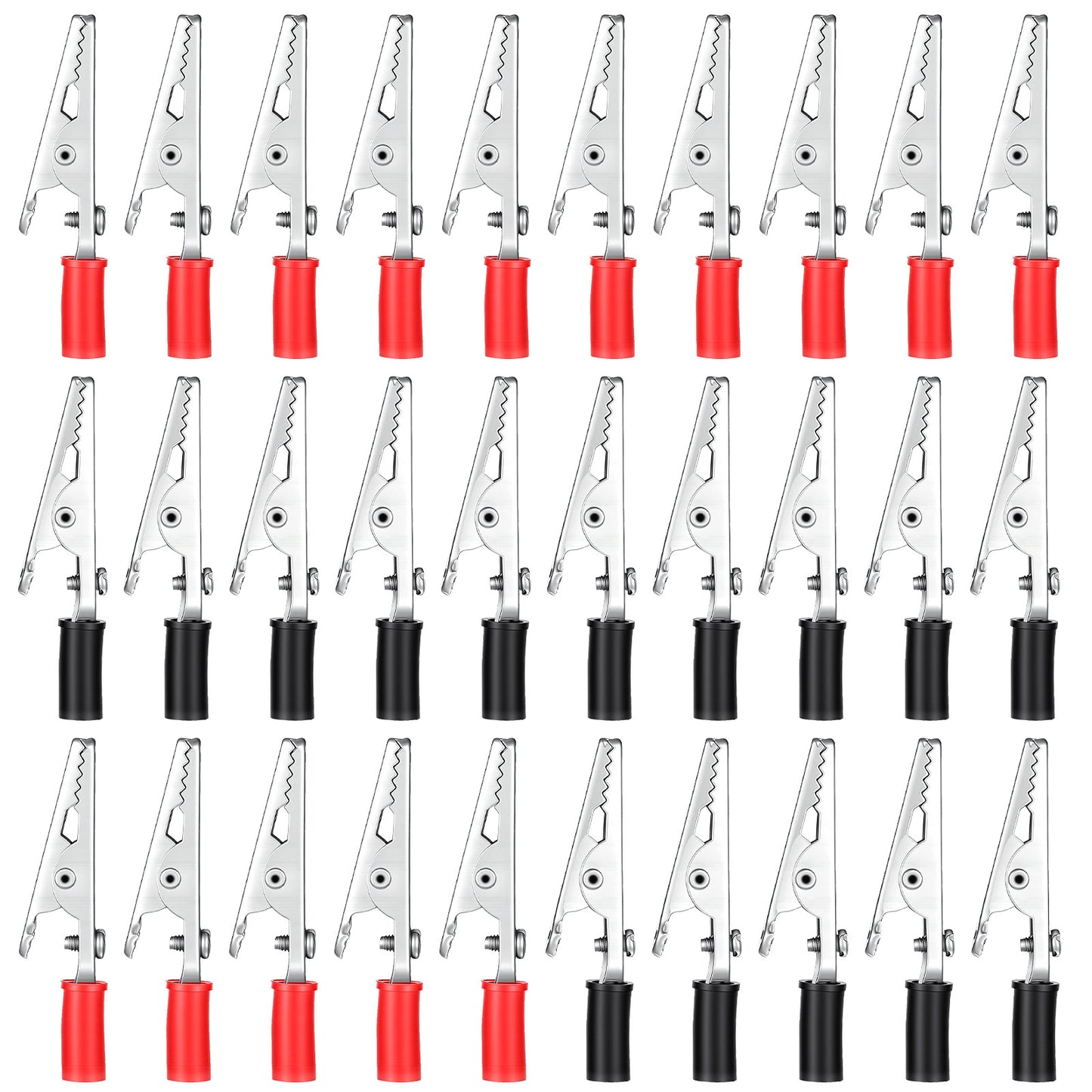 30 Pcs Small Alligator Clips Electrical Test Clamps with Plastic Hands Aligator Red and Black Kit Metal Crocodile Alligators Screw Clip for Laboratory Electric Testing Work