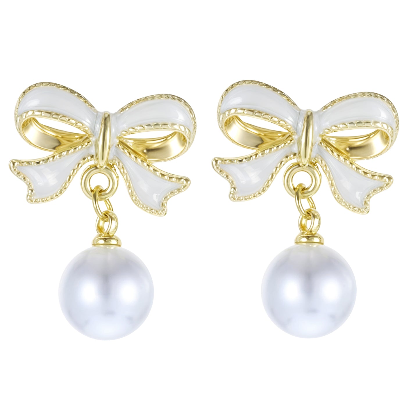 Pearl Bow Earrings for Women, Ribbon Dangle Earrings, Bow and Pearl Earrings, Gold Silver Ribbon Bow Stud Earrings for Valentine's Day, Birthday, Party (Gold, Silver)