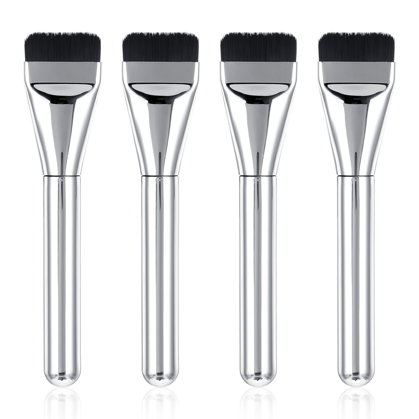 Ymapinc Flat Foundation Brush Set of 4, Liquid Foundation Brush for Face, Flat Makeup Brush with Soft Synthetic Bristles, Portable for Home, Salon, Travel (Silver)
