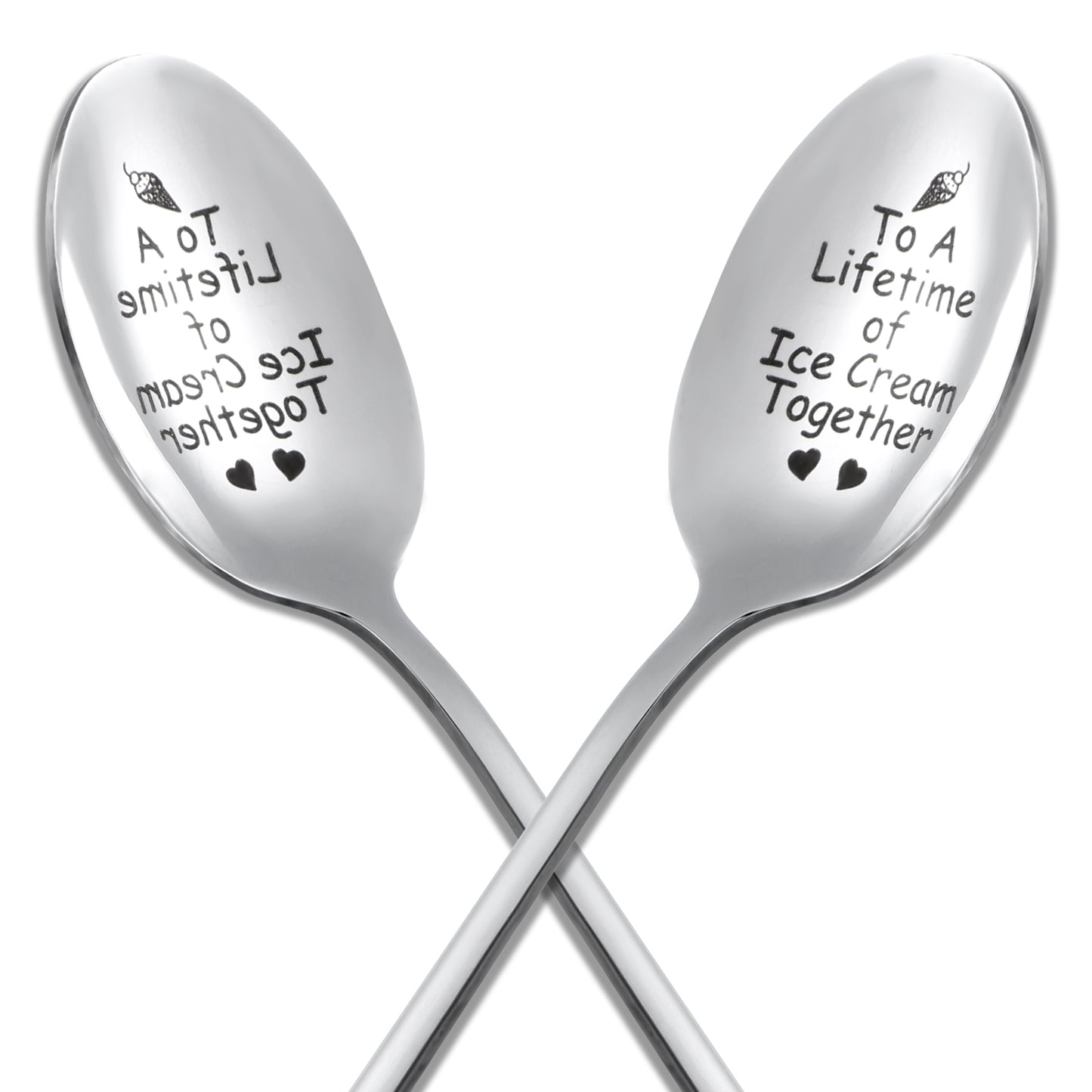 Ymapinc 2Pcs Engagement Gifts for Couples, Ice Cream Spoons Anniversary Birthday Valentines Day Gifts for Him Her Husband Wife fiancée Fiancee(Silver Stainless Steel)