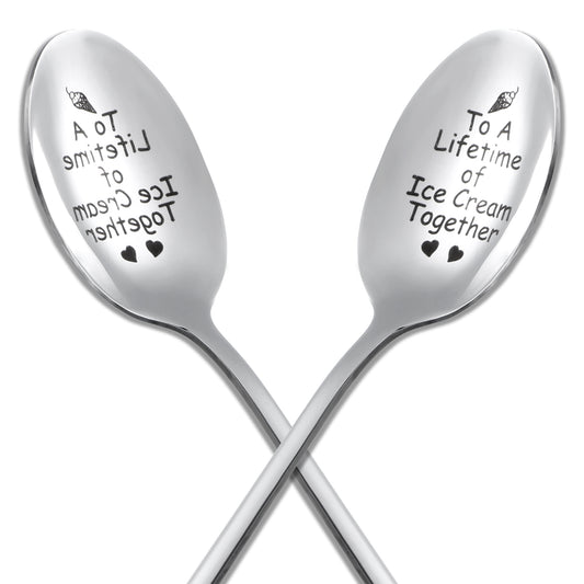 Ymapinc 2Pcs Engagement Gifts for Couples, Ice Cream Spoons Anniversary Birthday Valentines Day Gifts for Him Her Husband Wife fiancée Fiancee(Silver Stainless Steel)