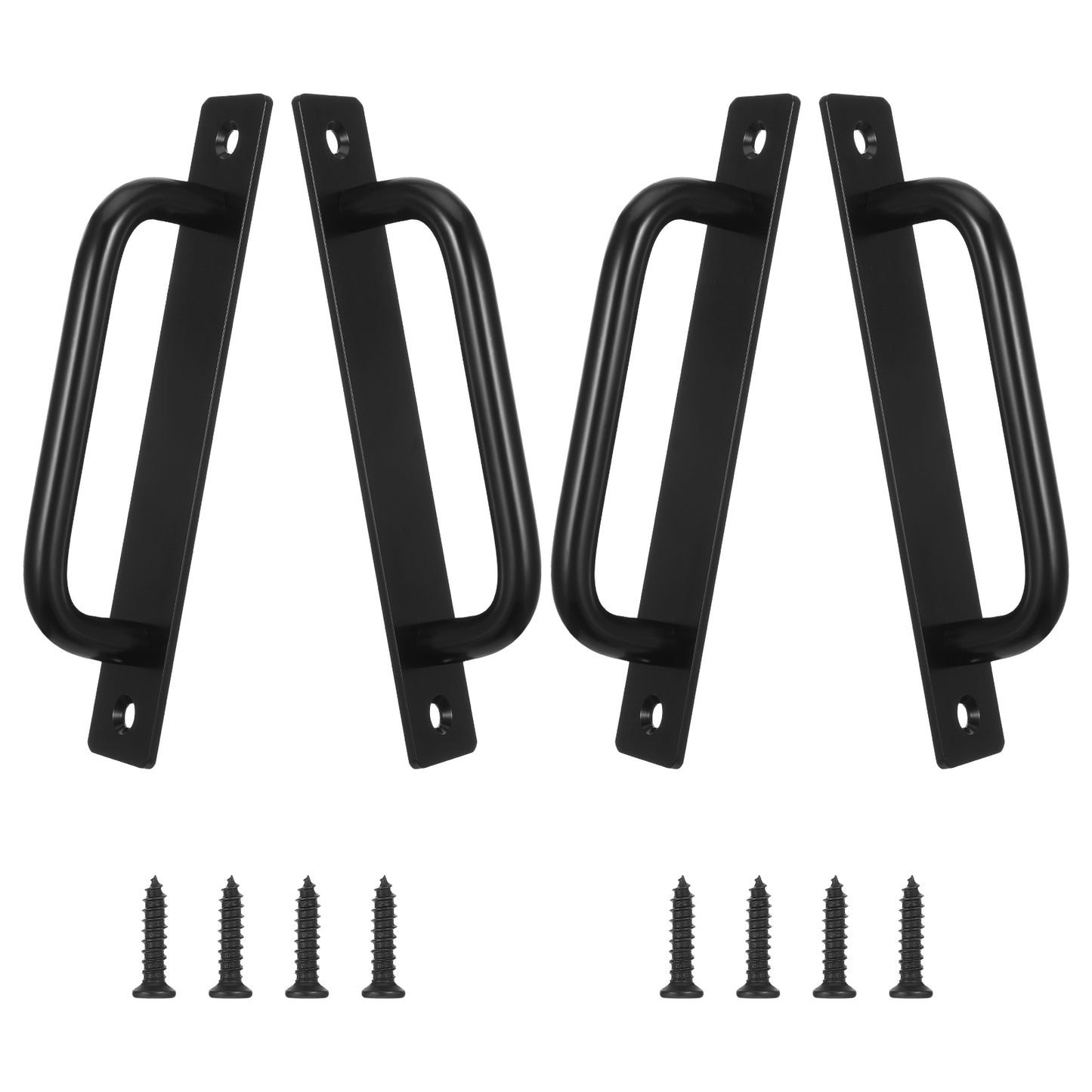 4PCS Barn Door Handle Black 14.5cm Premium Heavy Duty Rustic Aluminum Alloy Barn Door Pull Handles, Gate Handle with Plate for Sliding Garage Shed Closet Drawer, Indoor/Outdoor(4,128mm Hole Center)