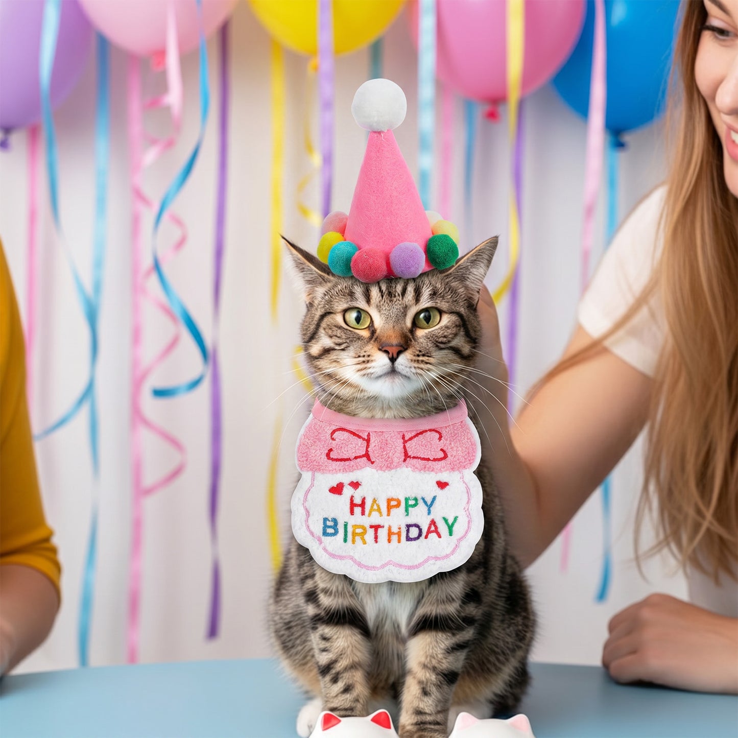 Tyqour Cat Birthday Hat Birthday Hats for Stuffed Animals Dog Party Hat Birthday Party Decorations Set for Small Medium Cats & Dogs (Pink)