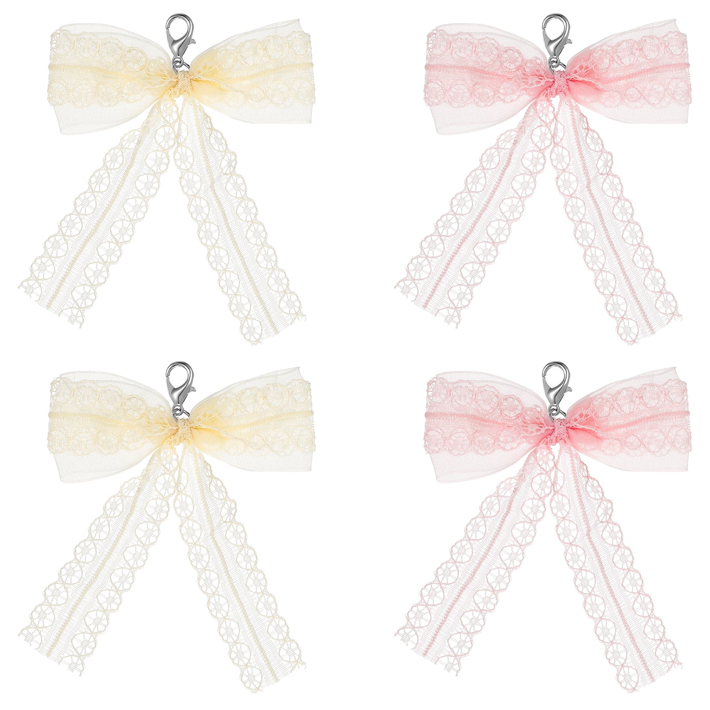 Nogeqi 2 Pair Lace Bowknot Shoe Charms, Elegant Shoelace Charms for Sneakers Shoes Laces Accessories DIY Shoe Decoration(Pink, Cream)