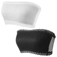 Nogeqi 2 Pcs Lace Tube Top, Strapless Lace Bandeau Bra, Stretch Strapless Bralette, Cleavage Cover Up for Low Neckline, Modesty Panel Cleavage Cover for Women (White, Black)