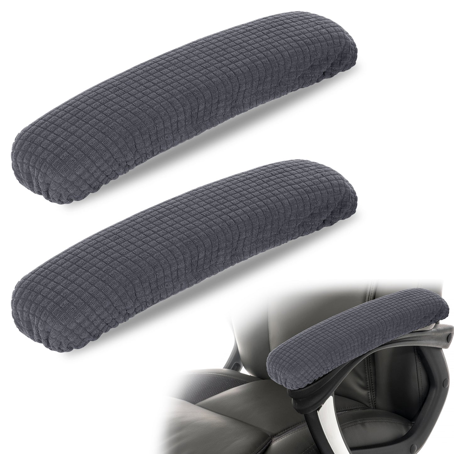 2PCS Office Chair Arm Covers Removable 30cm Polyester Gaming Chair Armrest Slipcovers, Machine Washable Stretchable Elastic Desk Armrest Pads Covers for Universal Office and Gaming Chairs (Dark Gray)