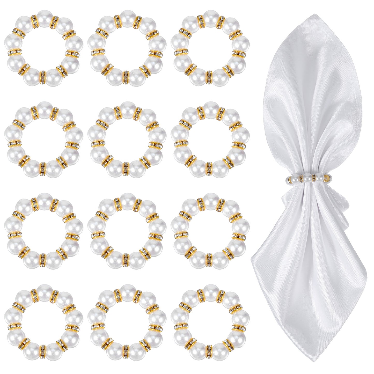 12 Pcs Pearl Napkin Rings, Gold Disposable Napkin Rings Bulk, Gold Napkin Holder for Formal Dinner Reception Party Banquet Table Decor and Daily Use