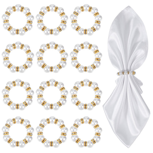 12 Pcs Pearl Napkin Rings, Gold Disposable Napkin Rings Bulk, Gold Napkin Holder for Formal Dinner Reception Party Banquet Table Decor and Daily Use