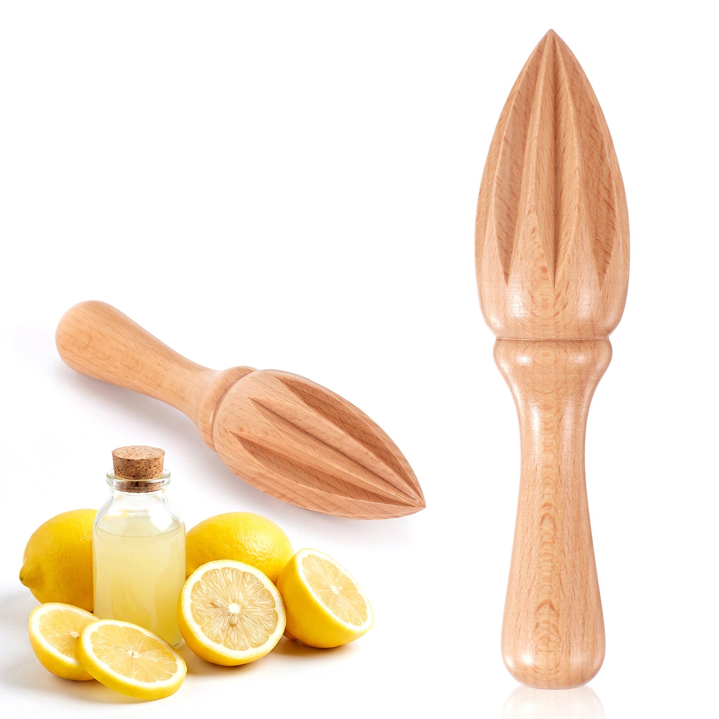 1 PCS Wooden Citrus Reamer Hand Held Lemon Juicer Beech Wood Citrus Squeezer Kitchen Juicing Tool, Manual Orange Lime Lemon Juice Fruit Reamer Extractor for Daily Home Bar Cafe Restaurant Use