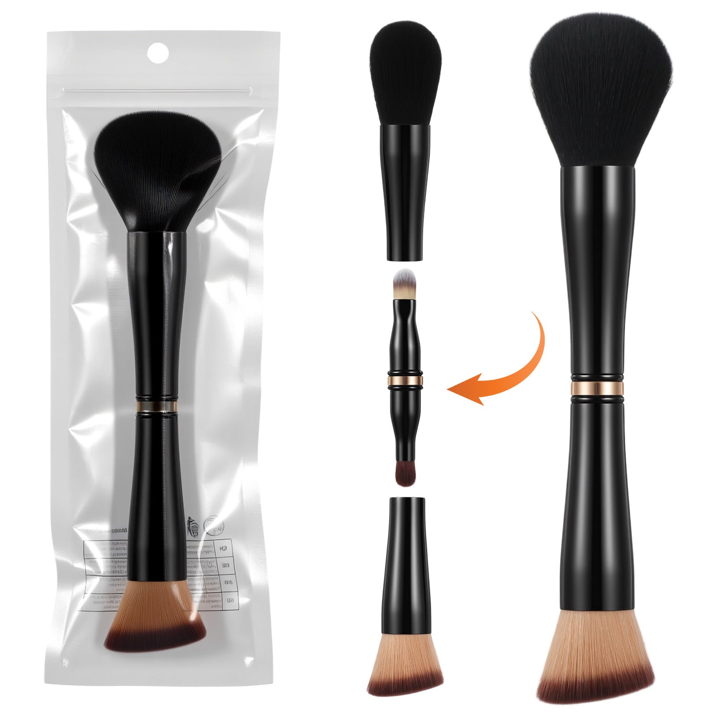 RAHHLIZS 4in1 Travel Makeup Brushes, Powder Blush Eyeshadow Concealer Brush