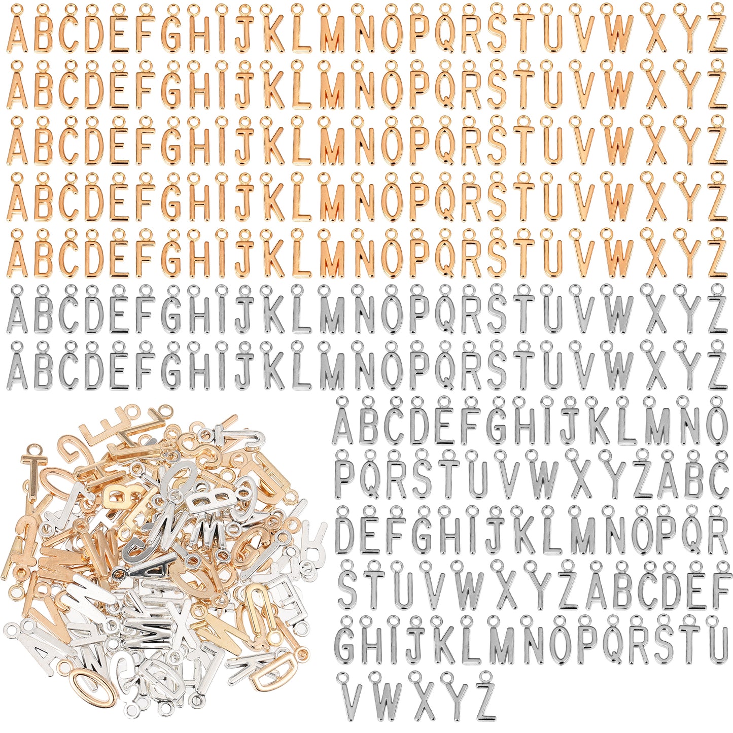 208 Pcs Silver Gold Initial Charms for Jewelry Making Zinc Alloy A-Z Letter Alphabet Pendants Charms Suitable Bracelet Necklace Earings Craft DIY Women Handicraft Lovers Gifts 0.63 × 0.28 × 0.08 Inch
