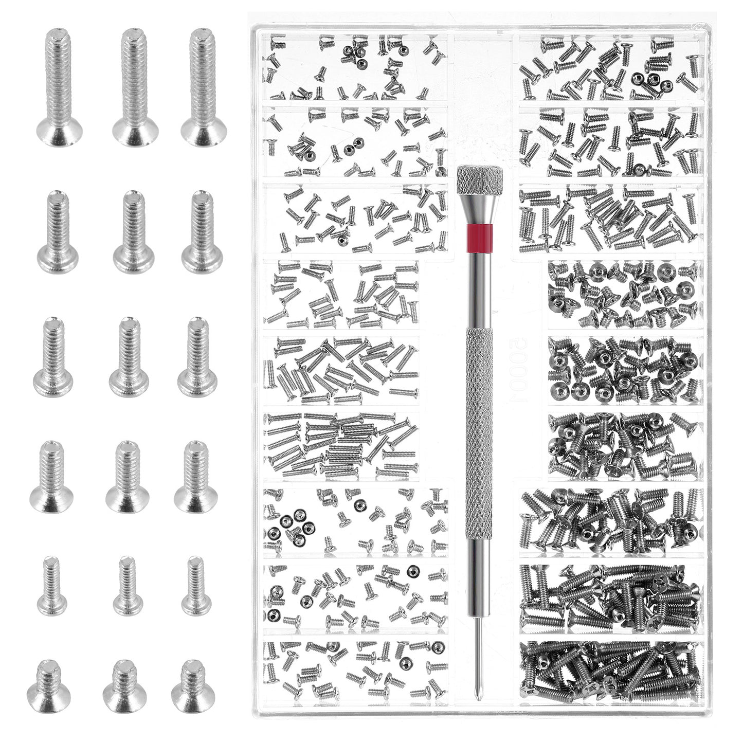 Bremorou 500Pcs Eyeglass Repair Kit Silver Micro Screw Repair Kit 18-Size Stainless Steel Tiny Screws with Screwdriver for Glasses, Watches, Jewelry & Electronics Watch, Eyeglass, Sunglass