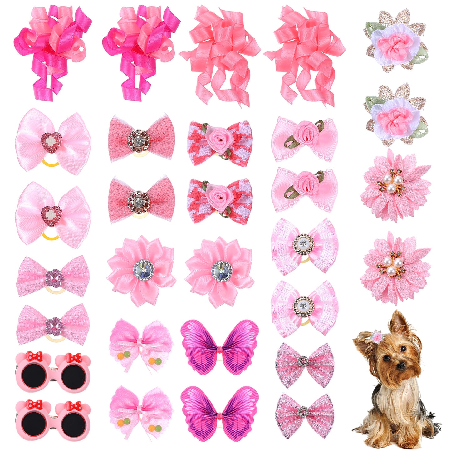 30 Pcs Light Pink Small Dog Hair Bows With Rubber Bands Cute Bulk Puppy Dog Hair Bows Handmade Flower Ball Bowknot Top Knot For Holiday Daily Small Dogs Girl Hair Accessories Gift