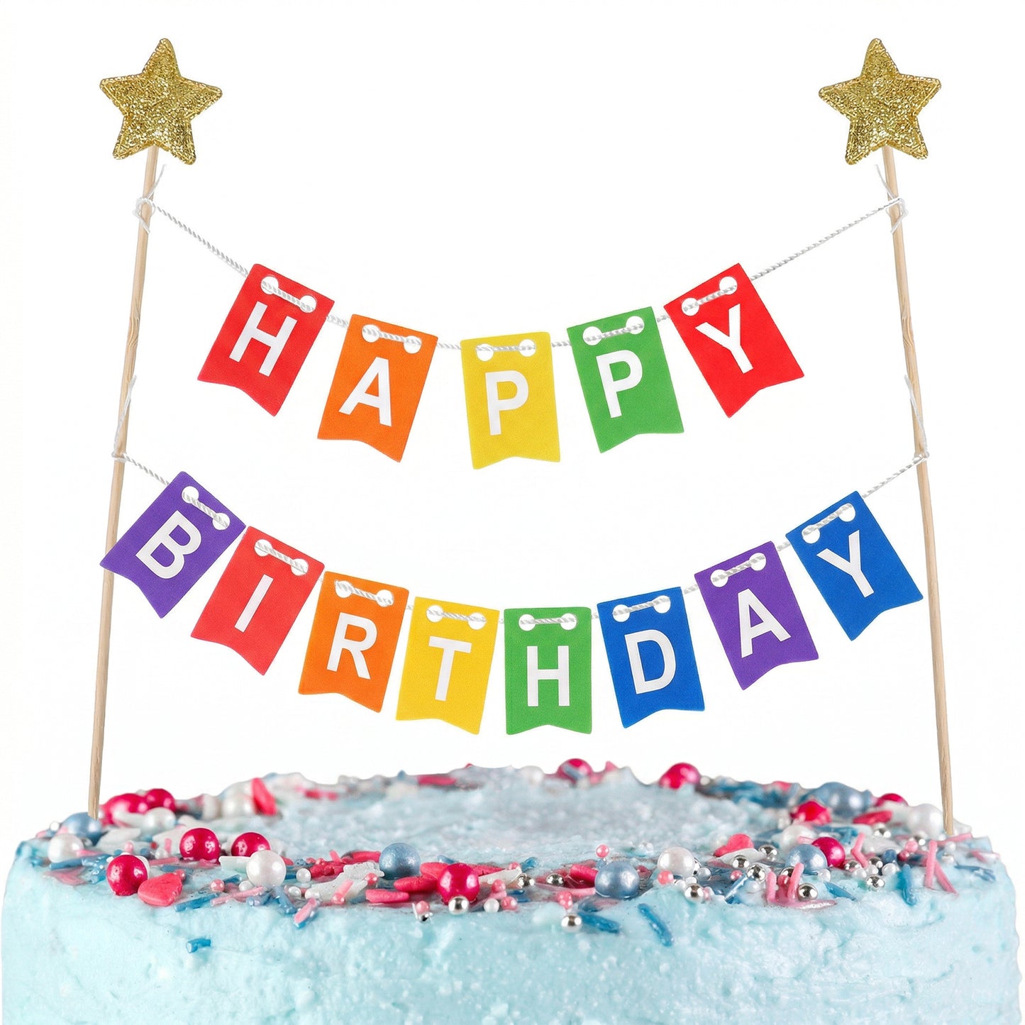 Ymapinc Happy Birthday Cake Topper,1 Set Mini Cupcake Toppers, Happy Birthday Bunting Cake Topper, Banner Cakes Decorations for Boys Girls Party