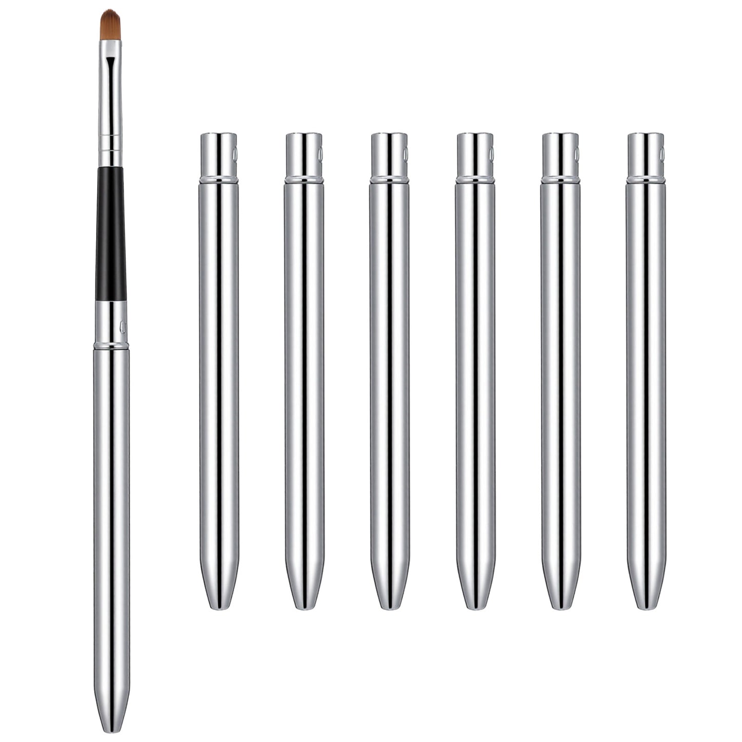 Lip Brush for Lipstick, Travel Retractable Ended Portable Lip Makeup Brushes with Cap, Lips Gloss Applicator Set, Make Up Tools, Small Make Up Brushes (6Pcs, Silver)