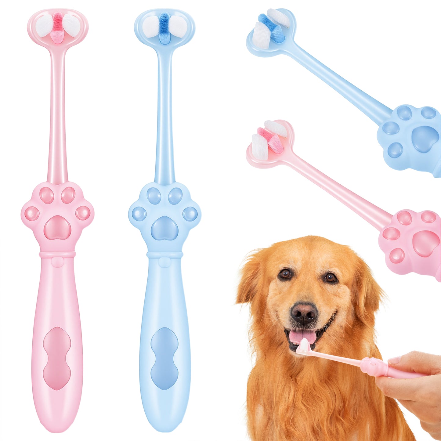 Ouligay 2 PCS Three Sided Pet Toothbrush 3-Sided Dog Toothbrush, Dog Tooth Brush Puppy Toothbrushes Cat Toothbrushs Addition Bad Breath Tartar Teeth Care Dogs Cat Cleaning Mouth