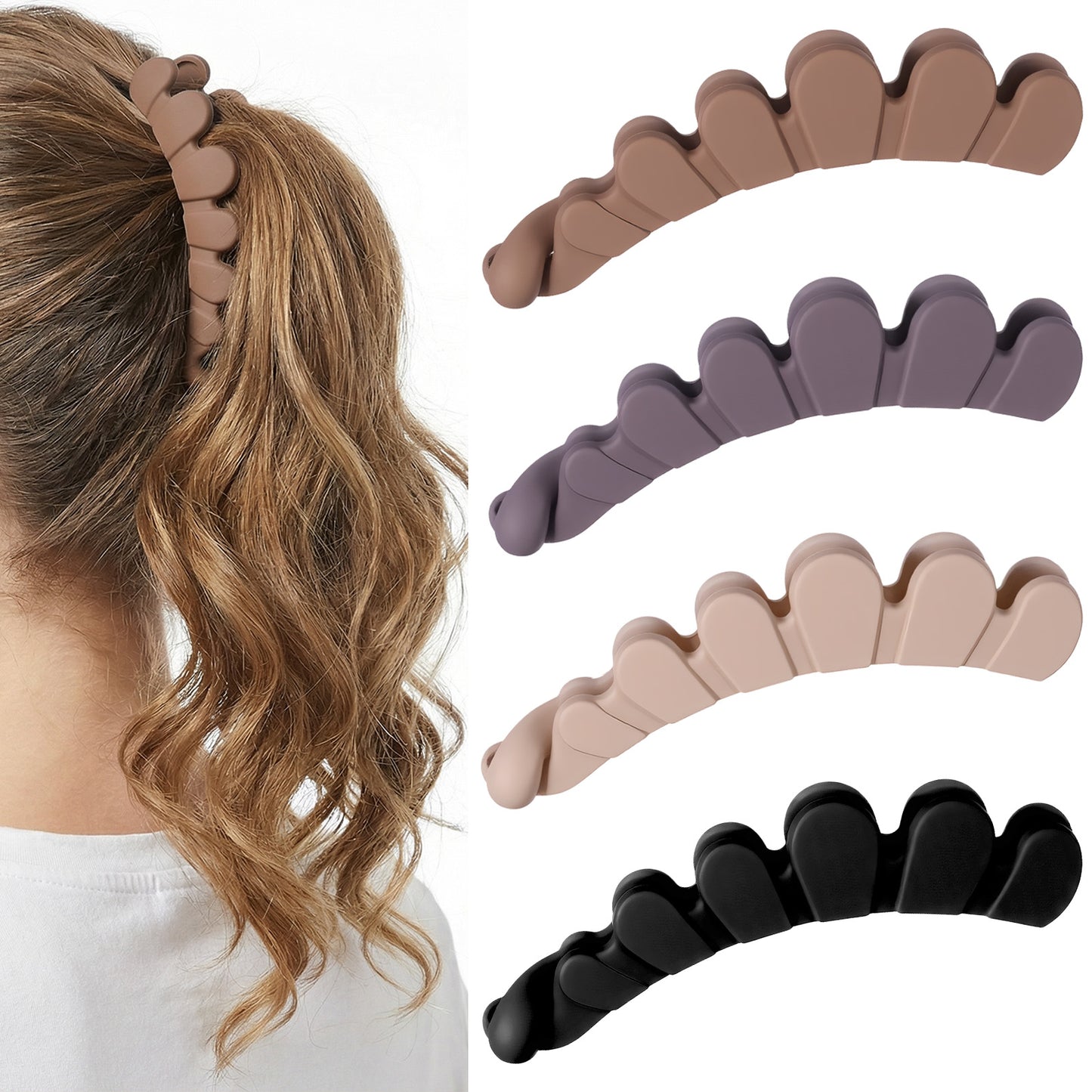 Ymapinc 4 Pack Banana Hair Clips for Women, 4.21Inch Large Banana Hair Clip for Thin/Thick/Curly/Long Hair, Strong Hold Barrette Hair Clips for Women (Wave Shape, Matte)