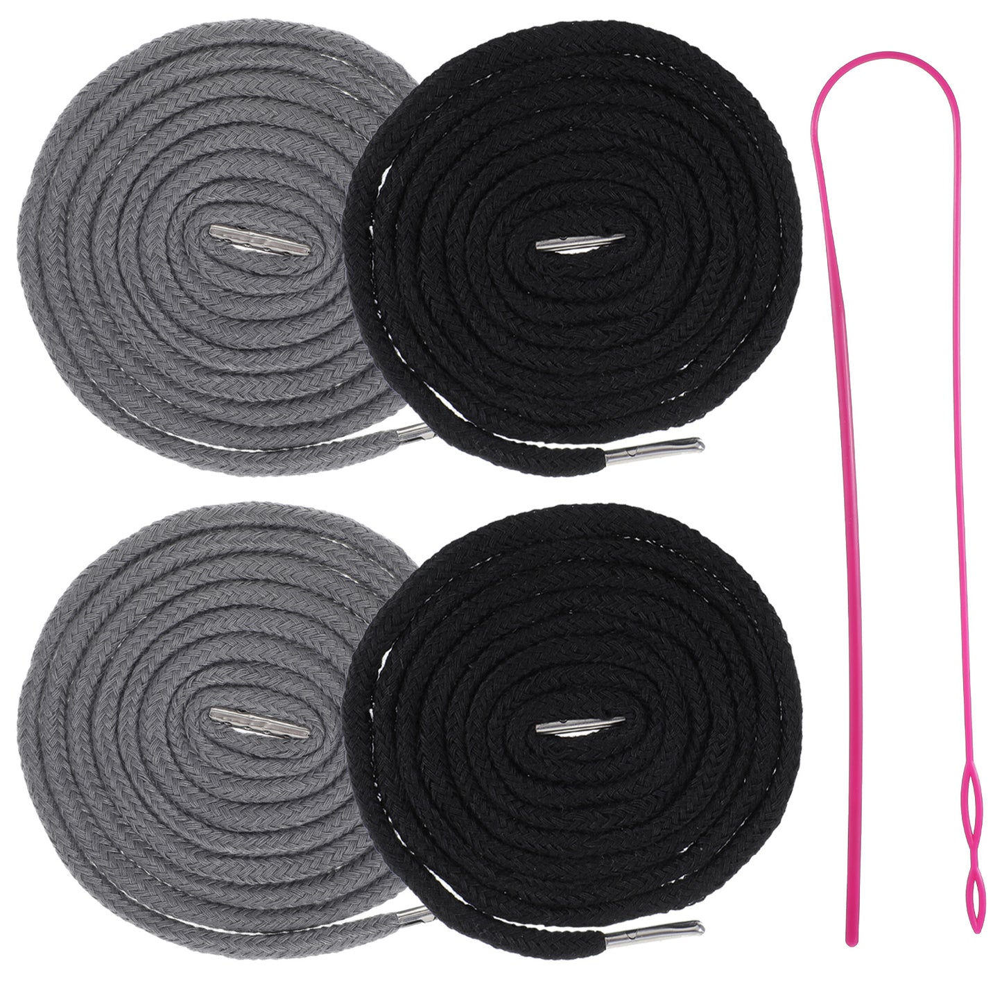 4 Pcs Drawstring For Sweatpants 55.12 Inch Drawstring Threader Cords Replacement Drawstrings With Easy Threader For Hoodies Sweatpants Shorts Pants Jackets Coats (Black, Grey)