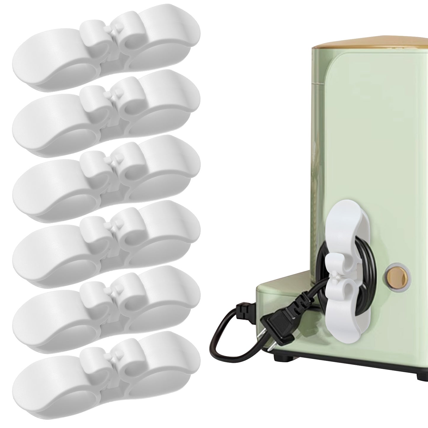 6Pcs Cord Organizer for Appliances, Appliance Cord Wrap Upgraded Kitchen, Cords Holder Wrappers Stick on Pressure Cooker, Coffee Maker, Air Fryer and Blender White