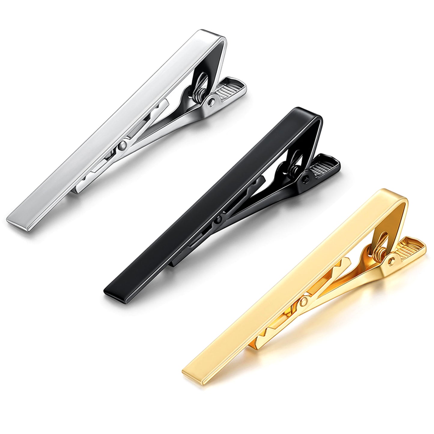 Ouligay 3pcs Tie Clips for Men, Black Gold Silver Tie Bar Clip, Classic Tie Bars Clip Tie Pins Tie Clip Set for Wedding Anniversary Business Father's Day Gifts
