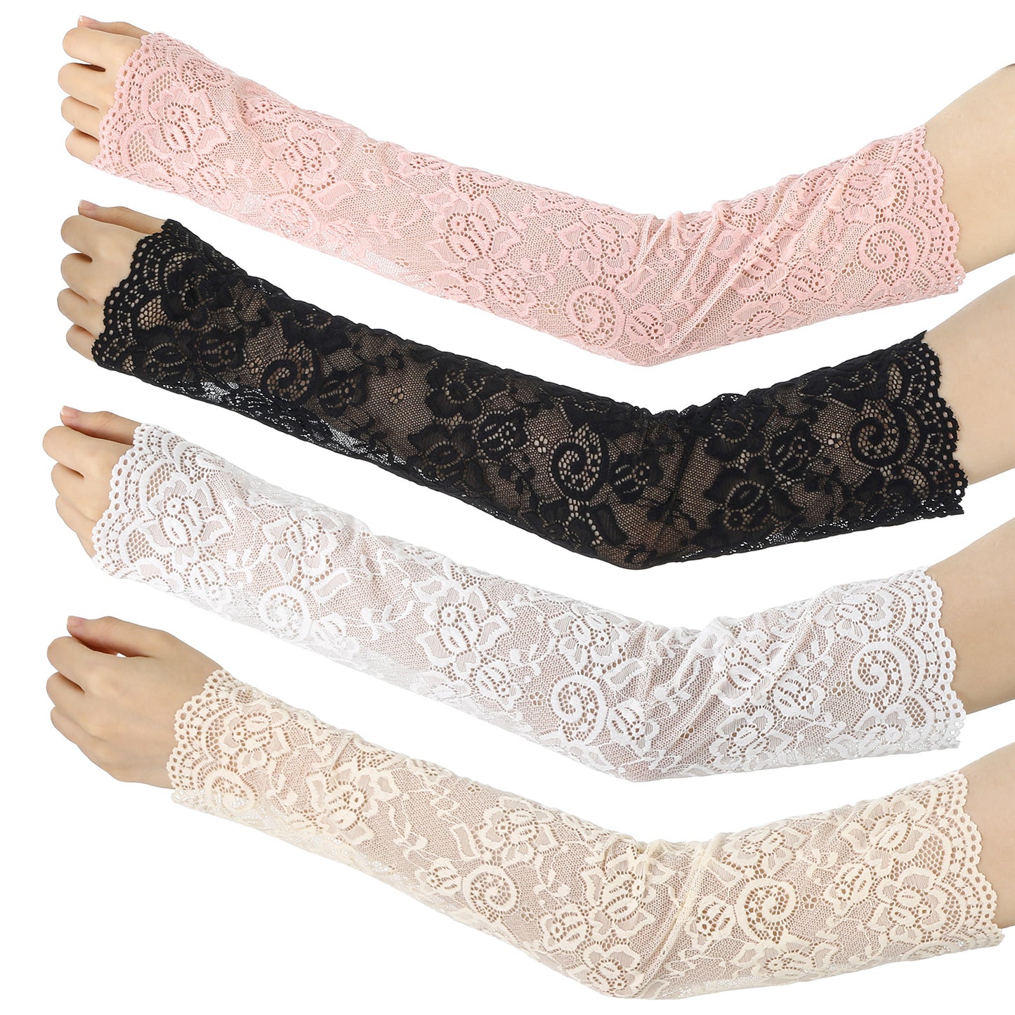 Sorcristy 4 Pair Lace Arm Sleeves Fingerless Long Sleeve Covers with UV Protection, Breathable Mesh Design for Wedding Party Cosplay Outdoor Sports Photography Daily Wear