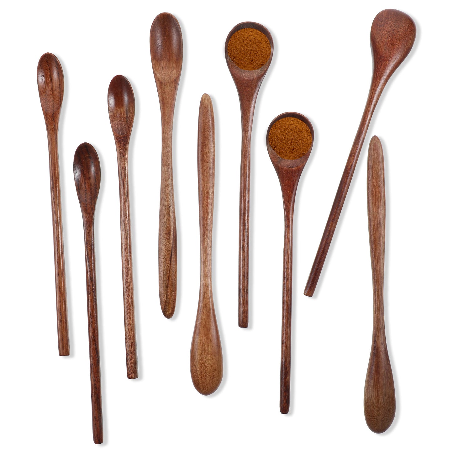 Nogeqi 9PCS Wooden Honey Spoon, Long Handle Coffee Spoons, Handmade Mixing Stirring Spoons for Dessert Honey Tea Jars Kitchen Utensil