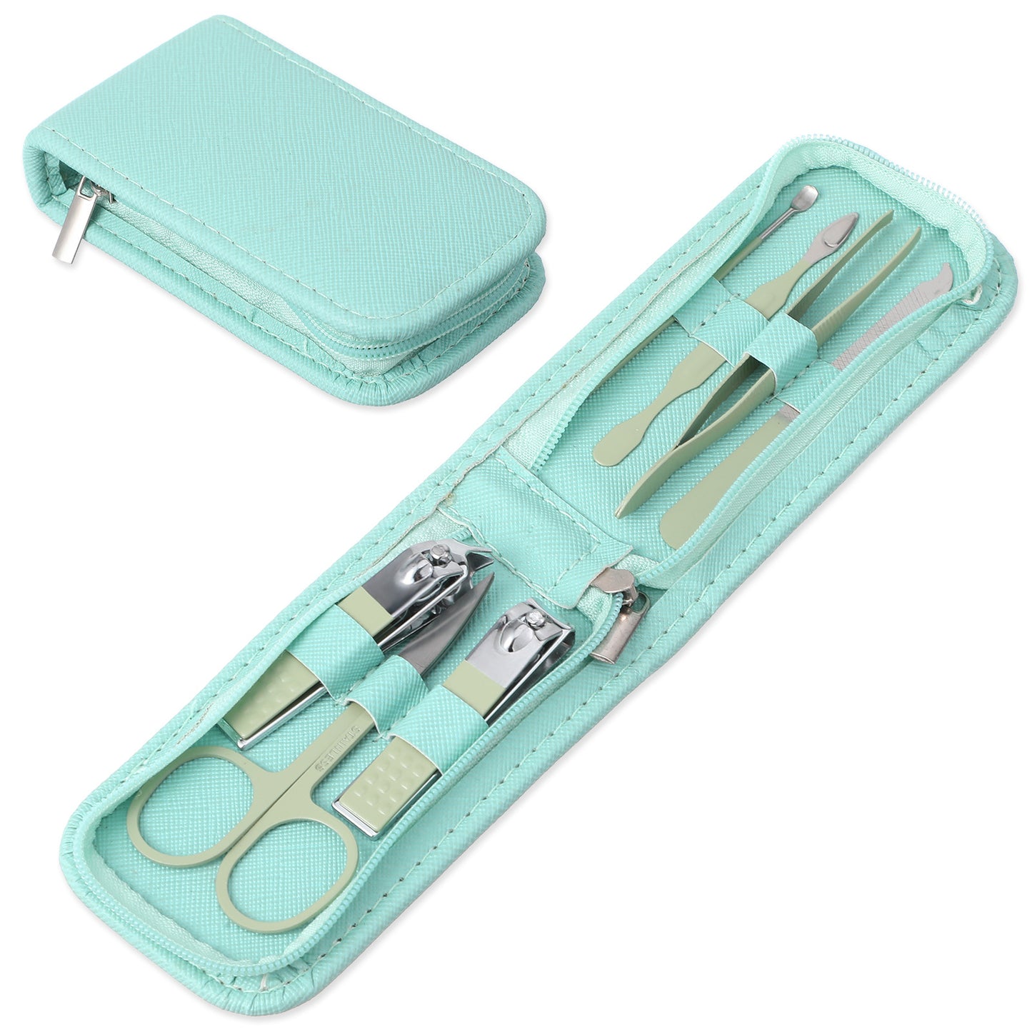 Ymapinc 7pcs Stainless Steel Manicure Set - Portable Purse Shaped Nail Kit with Zipper PU Bag, Mini Essentials Travel Nail Kit for Women Travel