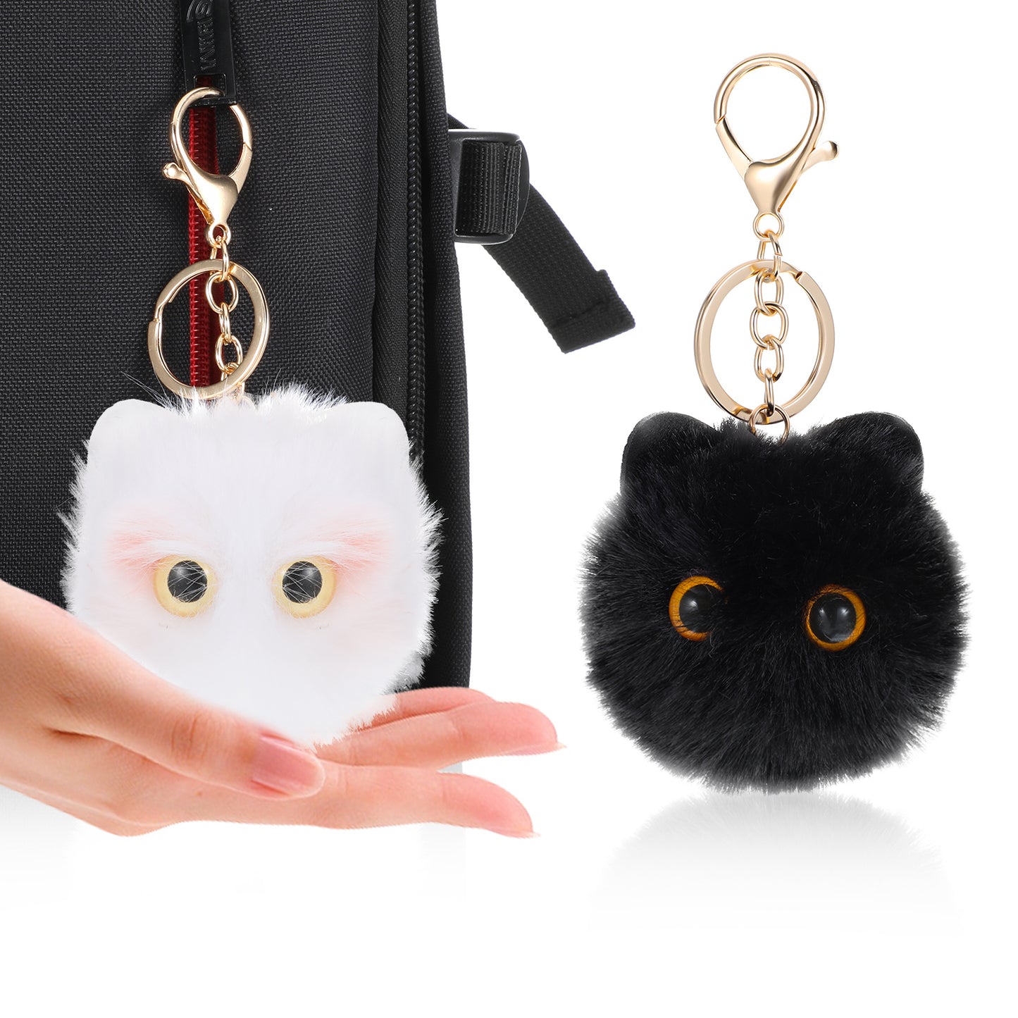 Tyqour 2Pcs Black Cat Keychain Cute Cat Key Chain Cat Plush Keychain Pom Pom Keychain Stuffed Animal Keychain Kawaii Cat Lover Gifts Funny Cat Gifts For Birthday Christmas Valentine's Day Gift