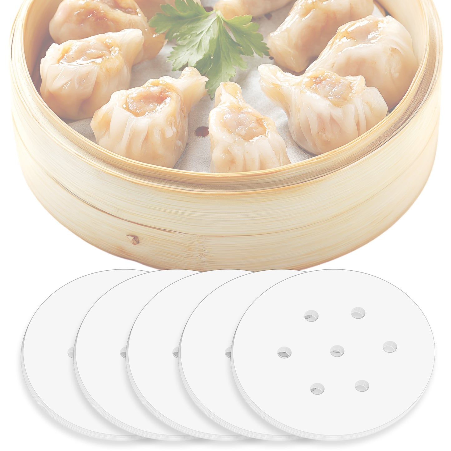 200Pcs Small Bamboo Steamer Liner, Round Air Fryer Parchment Paper Liners with Holes, Disposable White Anti-Stick Steamer Paper for Steamed Buns Dumplings Baking Cooking(4 Inch)