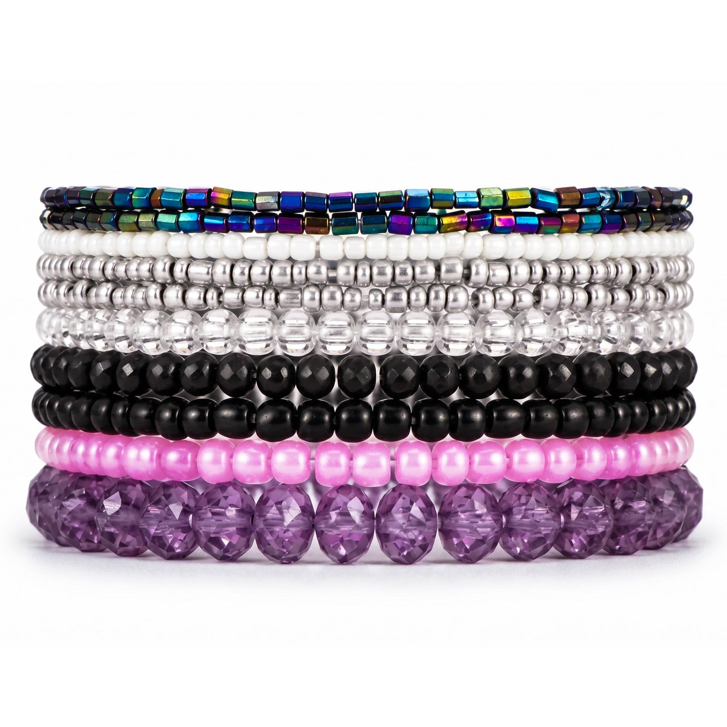RAHHLIZS 10 Pcs Multilayer Boho Beaded Bracelets for Women, Glass Stack Bracelets for Women, Colorful Crystal Bead Women's Stretch Bracelet Jewelry