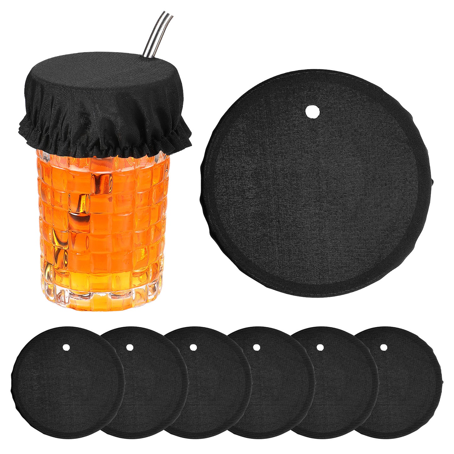 6PCS Drink Covers Anti Spike Reusable & Washable Elastic Cup Glass Cover Scrunchies for Alcohol Protection, Polyester Drink Protector Nightcap with Straw Hole for Girls Women Bar Club Party
