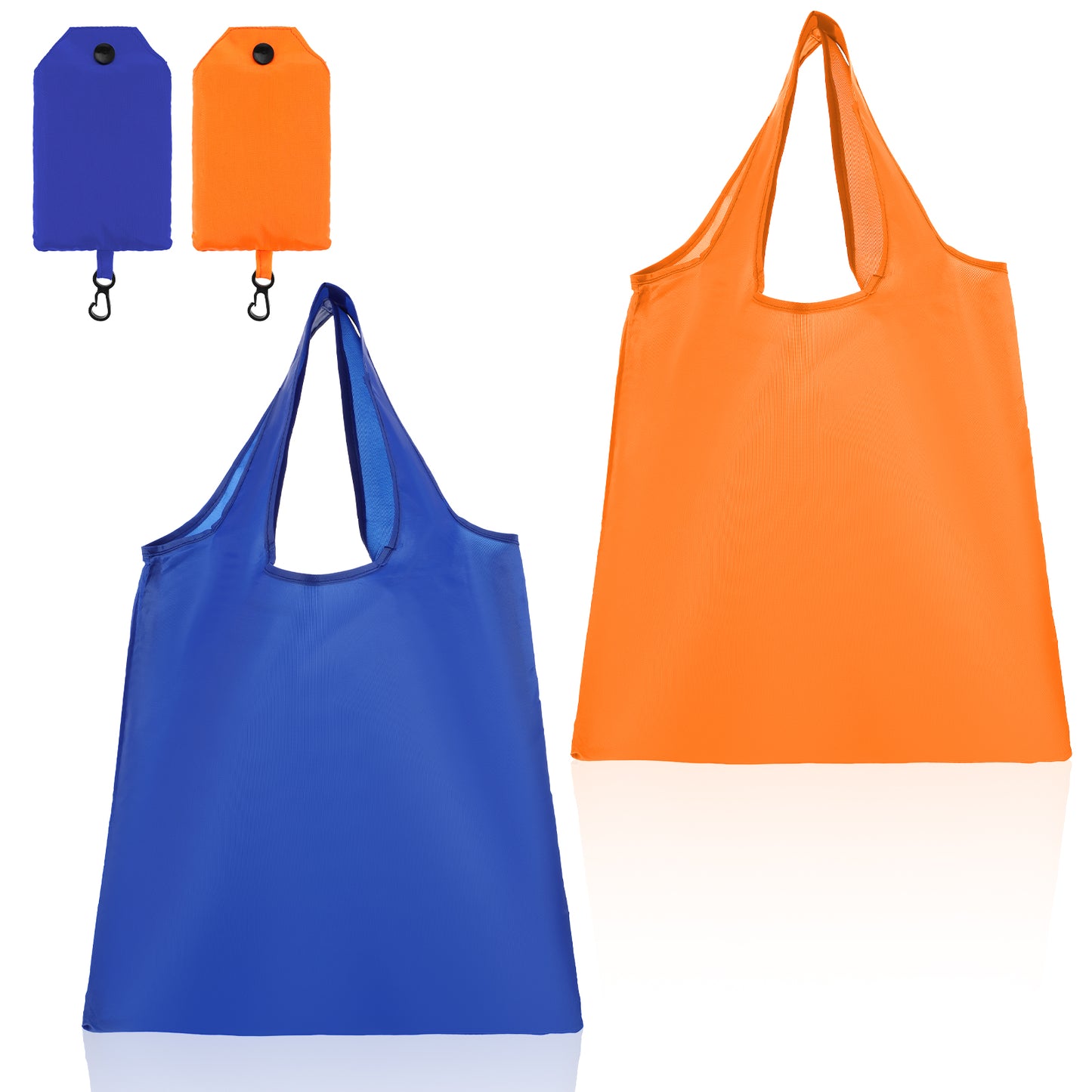 2 Pcs Foldable Shopping Bags in a Pouch Large Reusable Grocery Bags with Handles Folding Duty Tote Bag Washable Pocket for Kitchen Outdoor Travel 19.69 × 14.37 Inches Orange Blue Durable