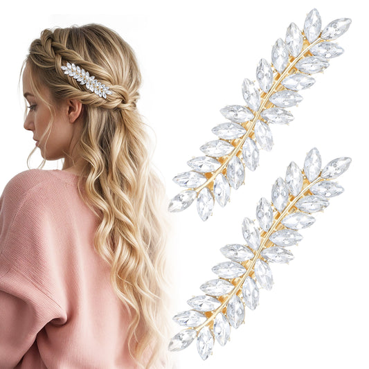 Ymapinc 2pcs gold crystal hair accessories?Leaf shape Rhinestone Hair Pins for Women?Vintage Accessories for Bride and Bridesmaid
