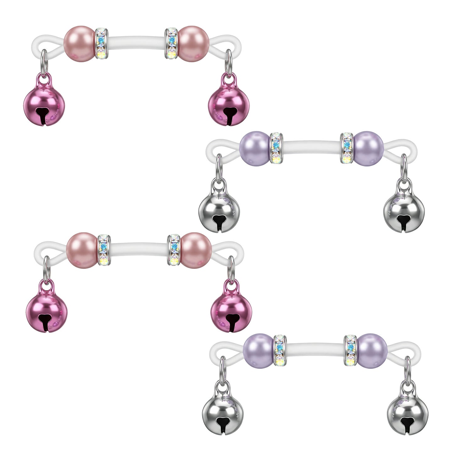 Bremorou 4 Pairs Fake Nipple Rings Nipple Jewelry Non Piercing Adjustable Elastic Silicone Nooses With Colorful Beads Cute Dainty Pearl Non-Piercing Faux Body Jewelry With Bell For Women Comfortable
