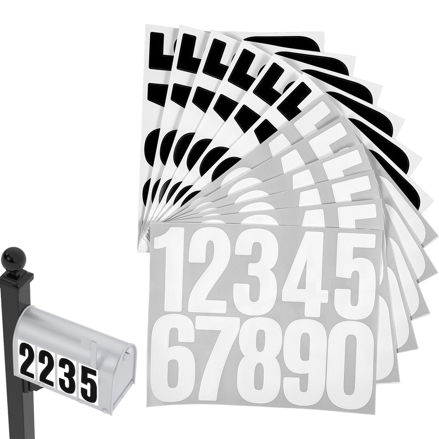 120 Pcs Address Numbers for House Mail Box Numbers for Mailbox Outside 3 Inch Strong Self Adhesive Vinyl Reflective Door Number Stickers with Sticky Tab for Easy Backing Separation (White, Black)