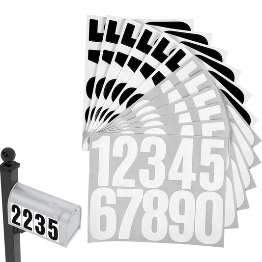 120 Pcs Address Numbers for House Mail Box Numbers for Mailbox Outside 3 Inch Strong Self Adhesive Vinyl Reflective Door Number Stickers with Sticky Tab for Easy Backing Separation (White, Black)