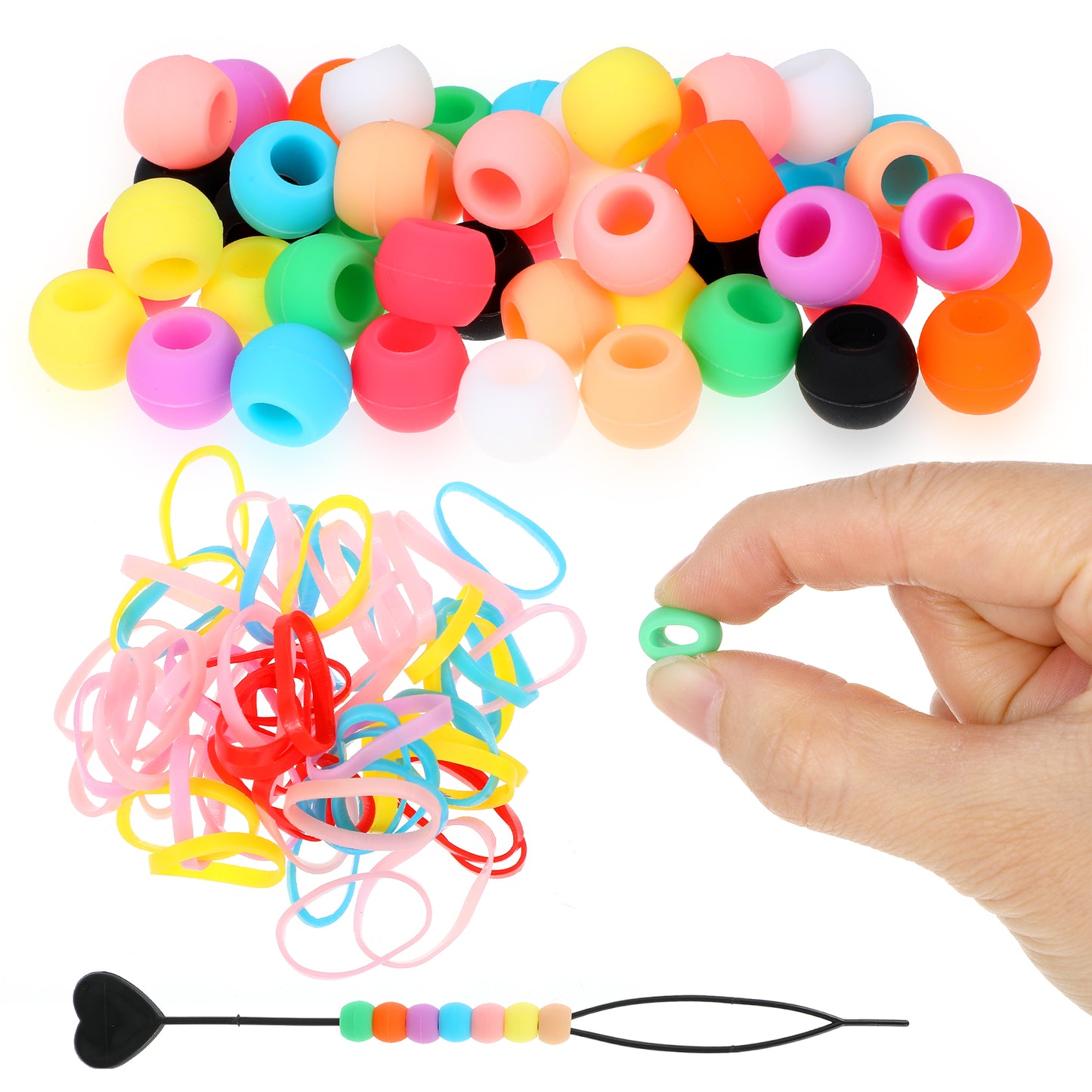 Hair Beads for Kids Girls,50 PCS Soft Silicone Pony Beads Colorful Rubber Braid Beads, Craft Pony Beads Bulk Hair Accessories for Friendship Bracelets Necklace Jewelry Making Hair Braiding, Large