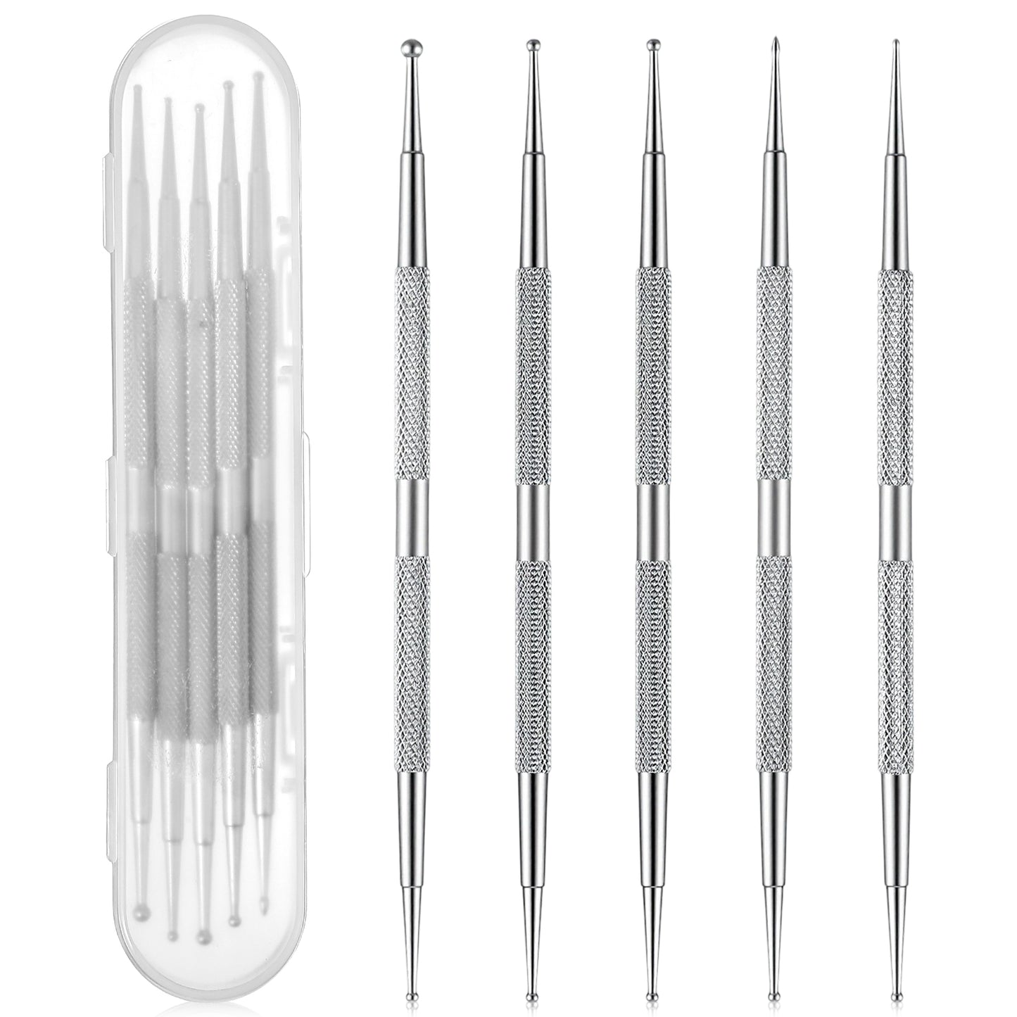 Shimmeroo 4Pcs Nail Art Dotting Tool, Professional Ball End Nail Art Tools Dual-Ended Stainless Steel Dotting Pen Tool for Painting Design Kit
