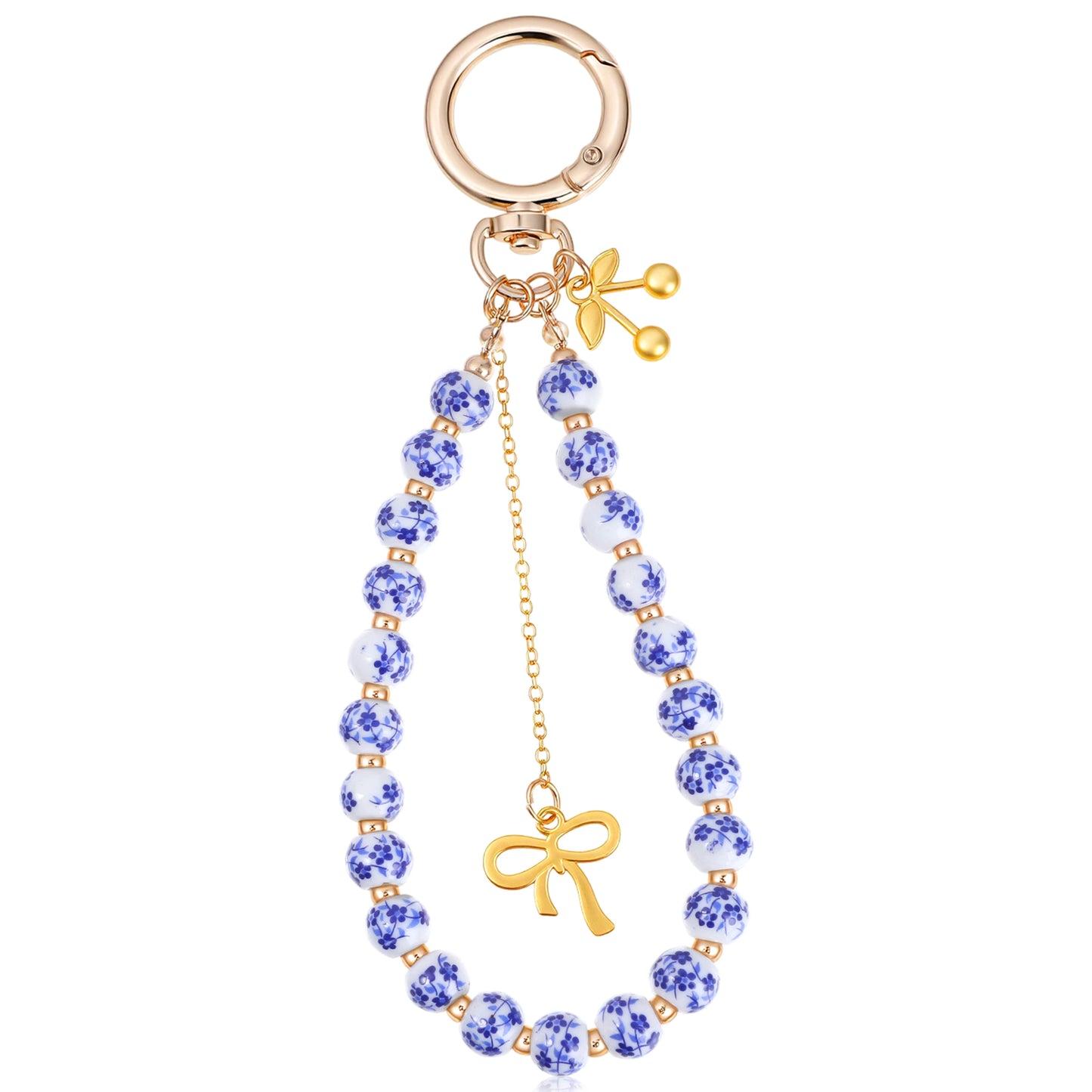 Shimmeroo Cute Keychain Wristlet,Ceramics Beaded Wristlet Keychain Key Wristlets for Cherry Keychains Accessories Women Charms for Purses and Bags