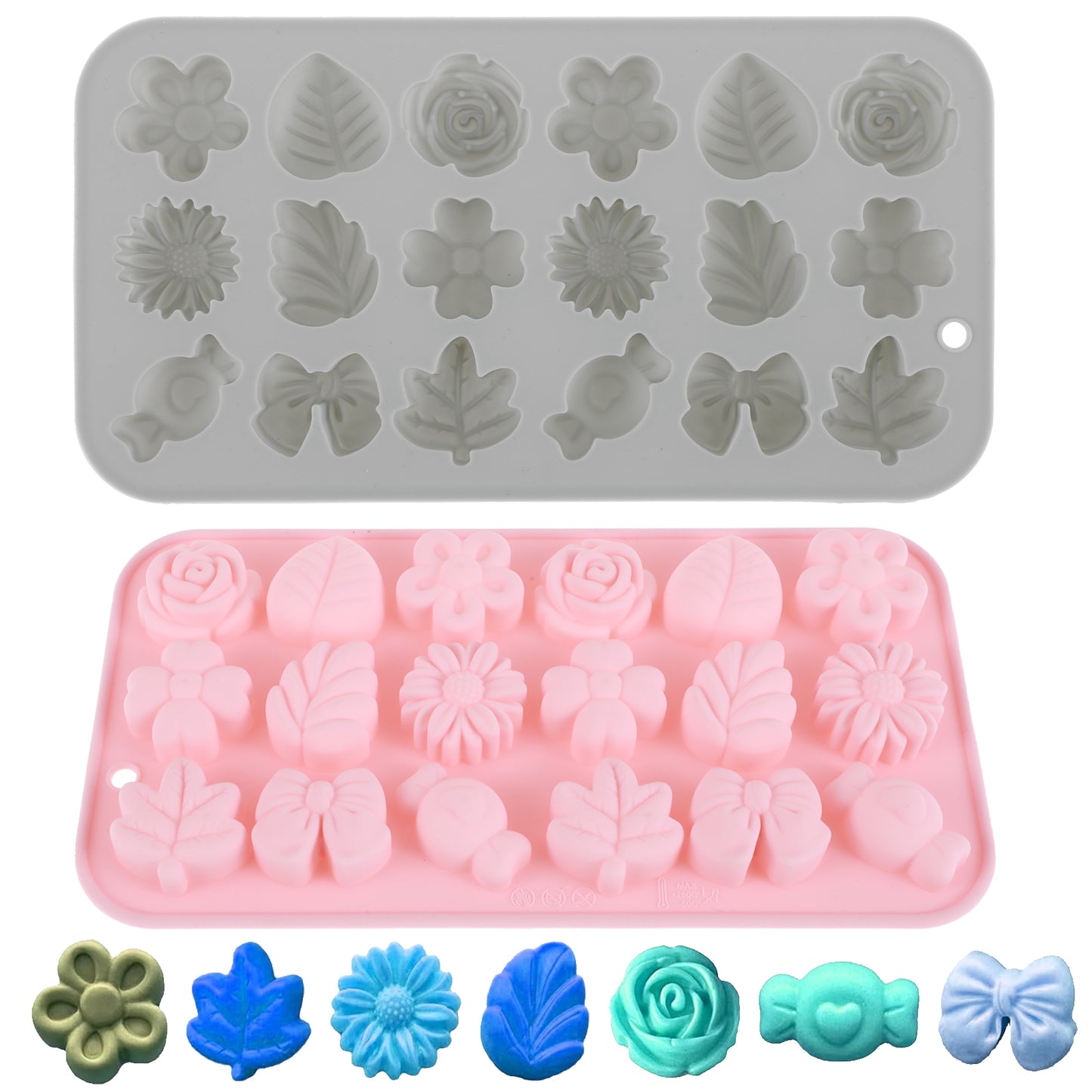 Ymapinc Flower Shape Chocolate Silicone Mold 2PCS Flower Silicone Mold Daisy Tulip Rose Leaf Jello Molds Silicone for Chocolate, Candy, Pudding, Ice, Cookie, Dessert Making