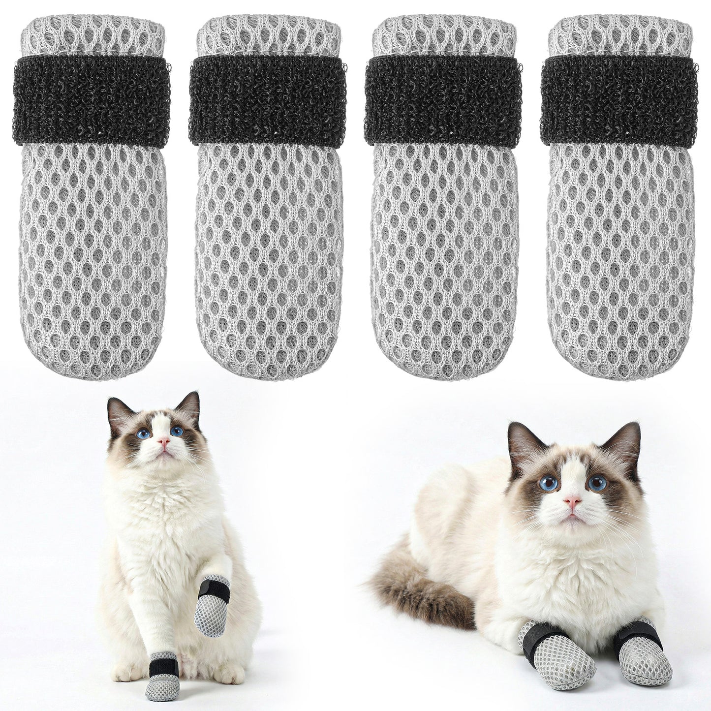 4 Pcs Cat Claw Covers Shoes Booties for Cats Mittens to Prevent Scratching Breathable Cats Shoes Kitten Shoe Socks Adjustable Mesh Puppy Indoor Gloves Paw Kitten Boots for Pet Bathing Cutting Nails