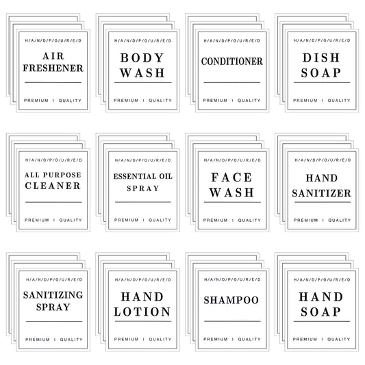 Waterproof Labels for Bottles, Removable Bathroom Organization Stickers for Hand Soap Lotion Shampoo Conditioner Dispenser, Ymapinc 36Pcs Toiletry Labels for Plastic/Glass Bottles