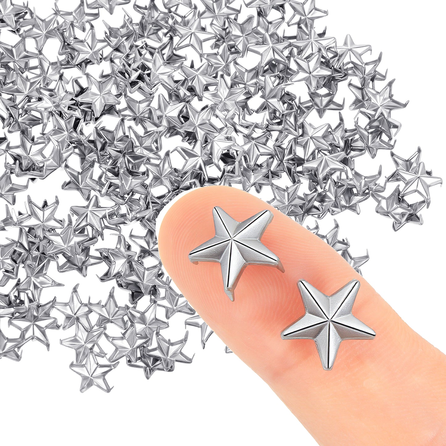 Mabor 200PCS Star Studs for Clothing, Metal Spikes Rivets for DIY Jacket, Belt, Bag, Shoes, Punk Rock Decoration, Silver