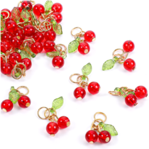 Tyqour 30 Pcs Red Cherry Charms 3D Glass Cherry Charms for Jewelry Making Bulk Kawaii Fruit Beads Pendants for Earrings Necklace Bracelet Anklet DIY Craft
