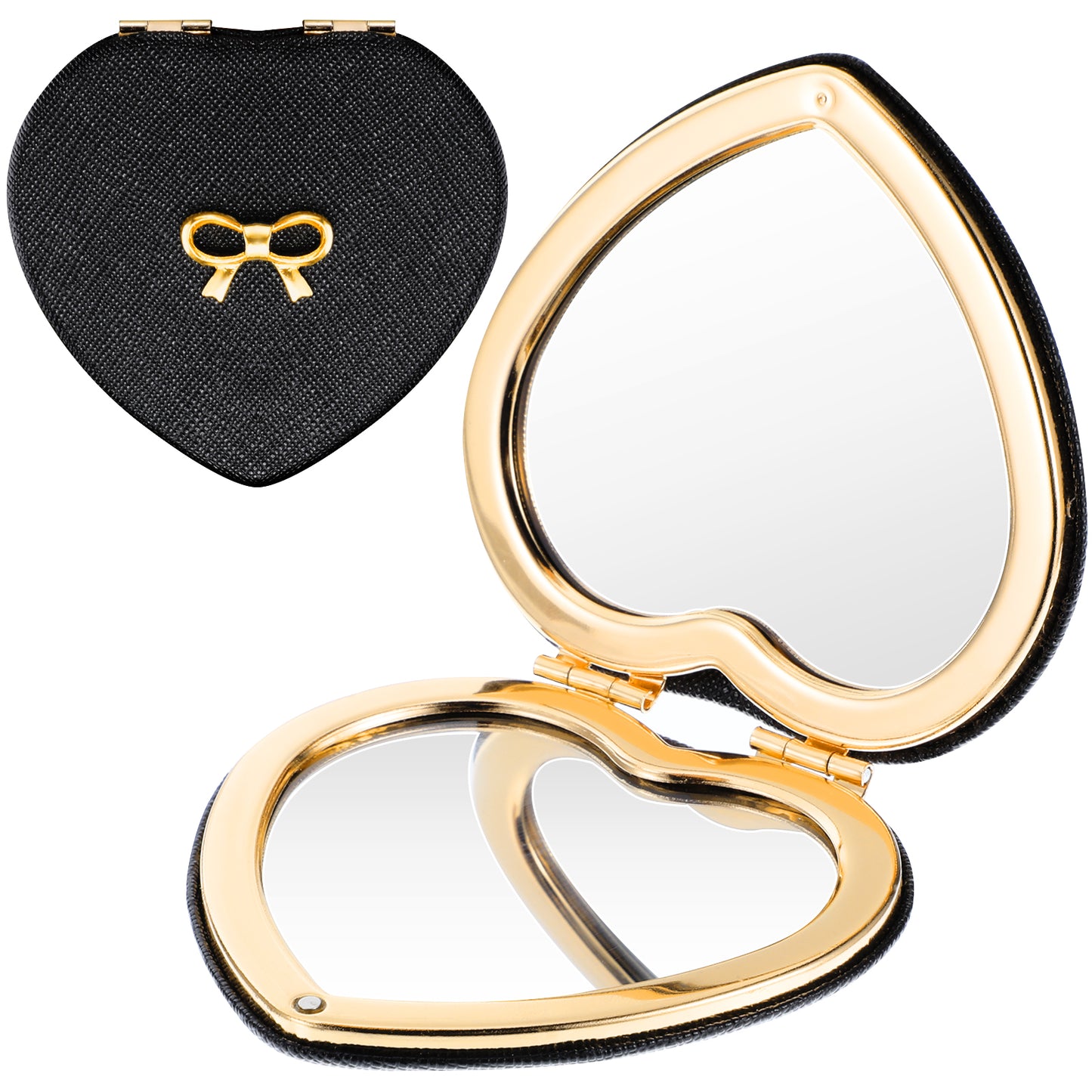 Mabor Compact Mirror For Women, Heart Shaped Double-Sided Magnifying Cute Mini Pocket Makeup with PU Leather Ultra-Portable Cosmetic Mirror for Women Home Offic and Travel